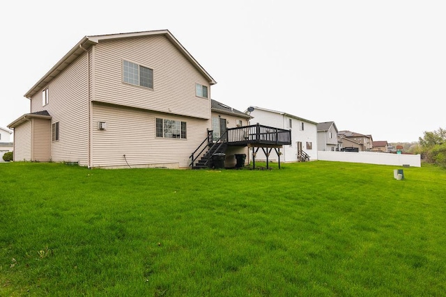 695 Cassandra Ln, University Park, IL 60466 - rear view of property with stairs, a lawn, and a wooden deck