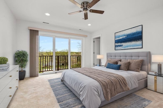 4520 W Shore Dr, Wonder Lake, IL 60097 - bedroom featuring access to outside, carpet, recessed lighting, and ceiling fan