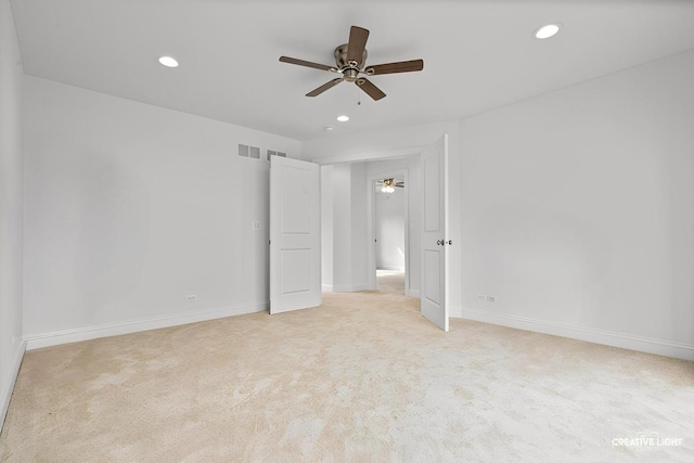 4520 W Shore Dr, Wonder Lake, IL 60097 - unfurnished bedroom with recessed lighting, light colored carpet, baseboards, and ceiling fan