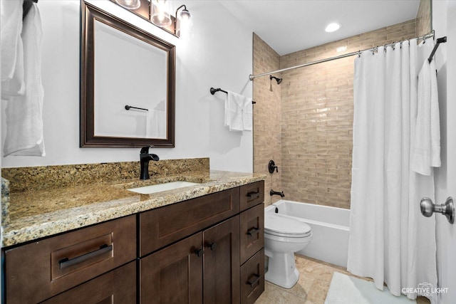 4520 W Shore Dr, Wonder Lake, IL 60097 - full bathroom featuring shower / tub combo with curtain, vanity, toilet, and recessed lighting
