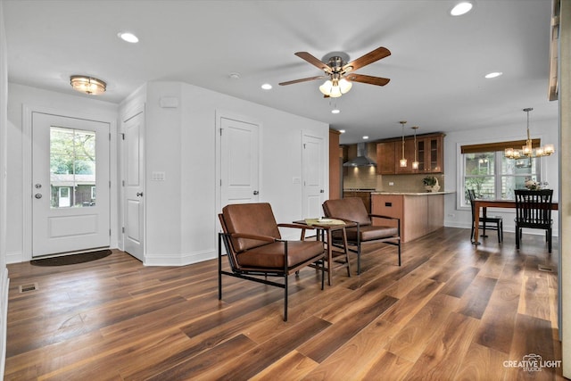 4520 W Shore Dr, Wonder Lake, IL 60097 - foyer with healthy amount of natural light, recessed lighting, dark wood-style floors, and ceiling fan