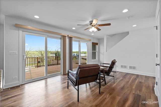 4520 W Shore Dr, Wonder Lake, IL 60097 - dining room with ceiling fan, recessed lighting, dark wood finished floors, and baseboards
