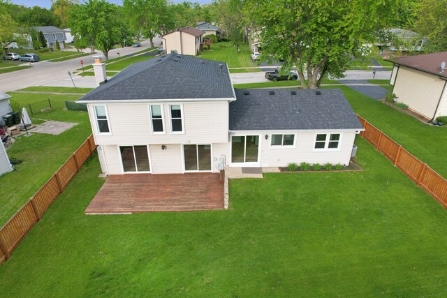 353 Marian Ct, Bolingbrook, IL 60440 - back of property with roof with shingles, a wooden deck, a residential view, and a chimney