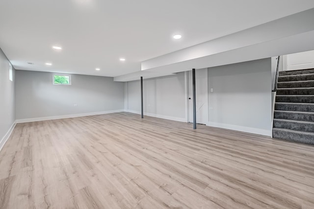 6340 Willow Springs Rd, La Grange Highlands, IL 60525 - basement featuring wood finished floors, stairway, recessed lighting, and baseboards