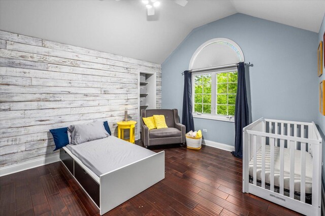 1759 Baybrook Ln, Naperville, IL 60564 - bedroom featuring baseboards, vaulted ceiling, a ceiling fan, and wood finished floors