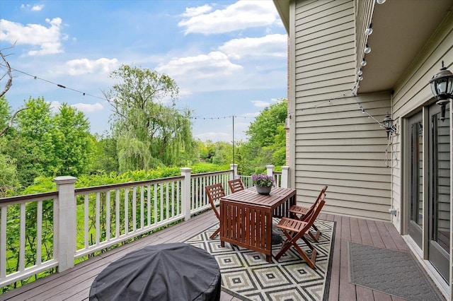 1759 Baybrook Ln, Naperville, IL 60564 - wooden terrace with outdoor dining area and a grill