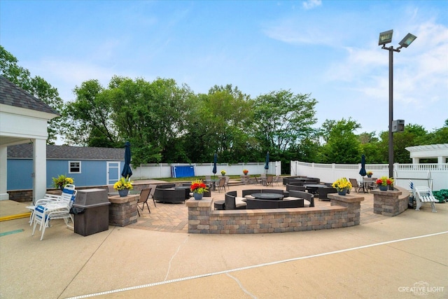 1759 Baybrook Ln, Naperville, IL 60564 - view of patio / terrace featuring an outdoor fire pit, an outdoor structure, and outdoor dining space