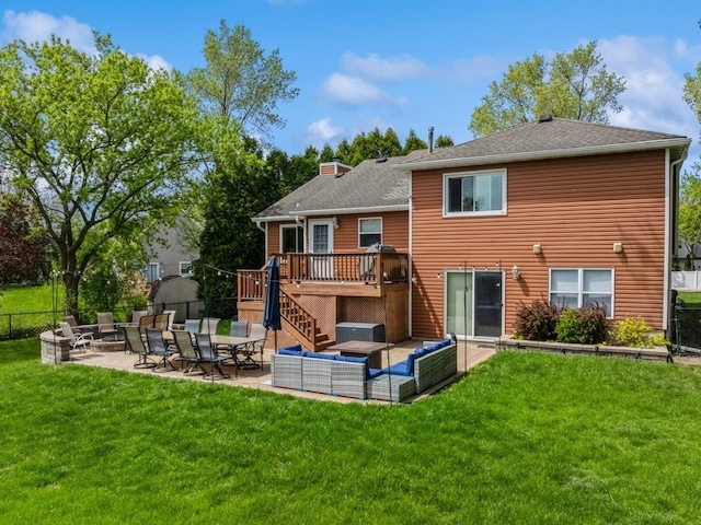 701 N Coolidge Ave, Palatine, IL 60067 - back of house with stairs, a patio area, a deck, an outdoor living space, and roof with shingles