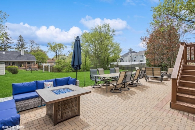 701 N Coolidge Ave, Palatine, IL 60067 - view of patio / terrace with stairs, an outdoor living space with a fire pit, and outdoor dining area