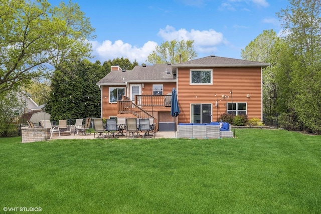 701 N Coolidge Ave, Palatine, IL 60067 - back of house with a patio, a wooden deck, a chimney, a yard, and stairs