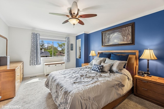 701 N Coolidge Ave, Palatine, IL 60067 - carpeted bedroom with ornamental molding, baseboards, and a ceiling fan