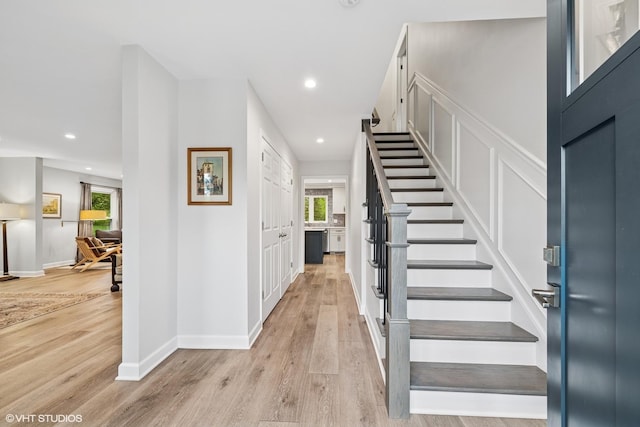 26 Alice Ln, Lake Barrington, IL 60010 - entrance foyer featuring stairs, light wood-style flooring, recessed lighting, and baseboards