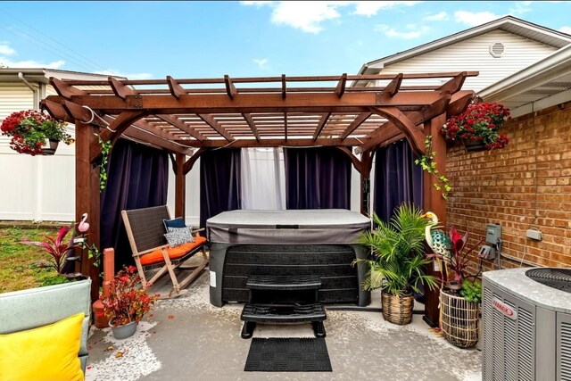 2041 175th St, Homewood, IL 60430 - view of patio / terrace featuring central AC unit, a hot tub, and a pergola