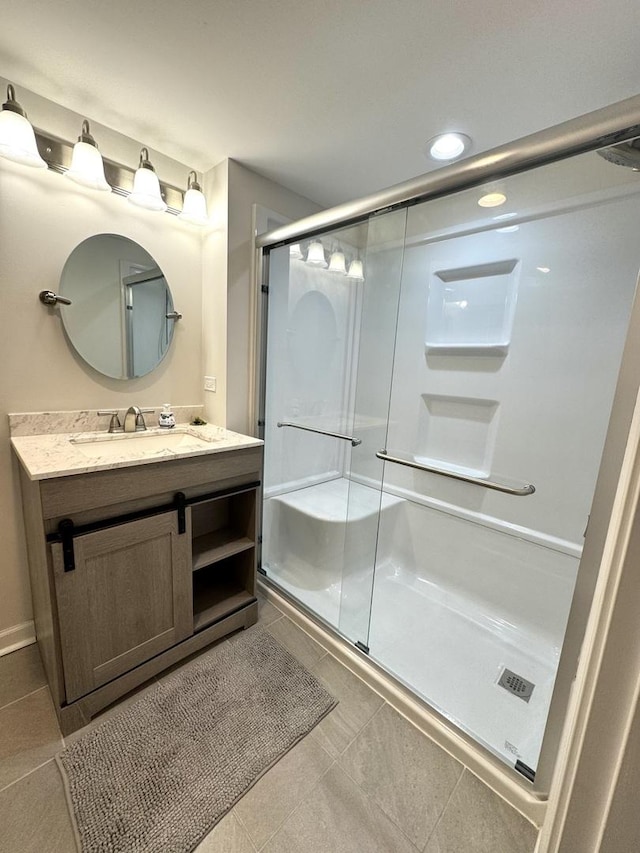 660 Londonberry Ln, Bolingbrook, IL 60440 - full bath with vanity, a stall shower, tile patterned flooring, and recessed lighting