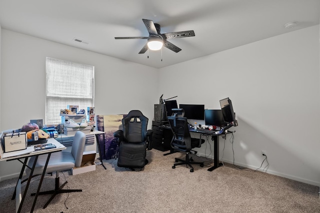10407 Morse Pl, Crown Point, IN 46307 - carpeted office space featuring visible vents, baseboards, and ceiling fan