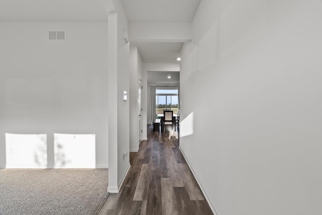 10407 Morse Pl, Crown Point, IN 46307 - hallway with recessed lighting, baseboards, visible vents, and dark wood-style floors
