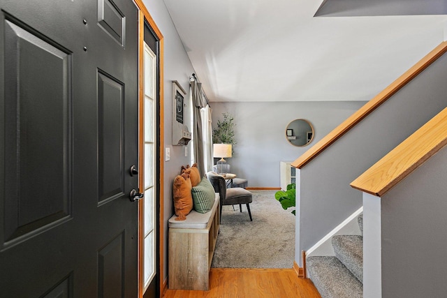 10134 Ashley St, Huntley, IL 60142 - entryway with stairs, light wood-style flooring, and baseboards