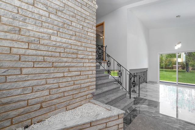 13001 S Westgate Dr, Palos Heights, IL 60463 - unfurnished living room with carpet, stairs, and baseboards