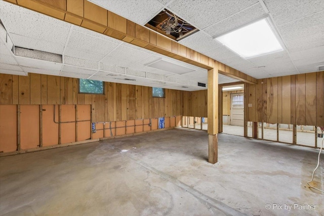 5010 Shady Oaks Ln, Crystal Lake, IL 60012 - basement featuring a paneled ceiling and wooden walls