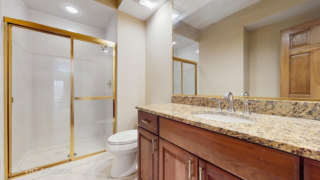 8980 N Enclave Dr, Burr Ridge, IL 60527 - full bathroom featuring toilet, vanity, a stall shower, tile patterned flooring, and recessed lighting