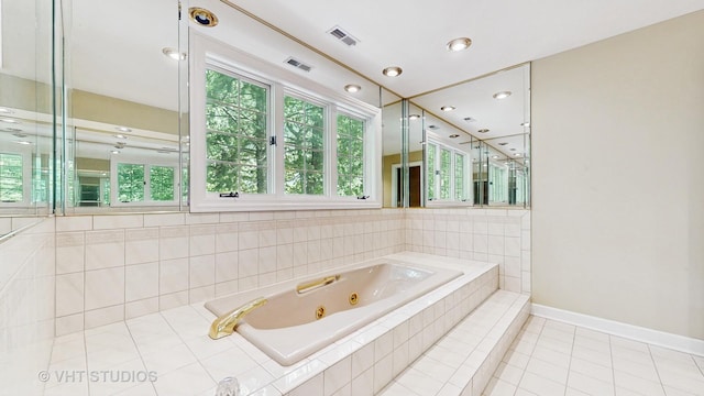 8980 N Enclave Dr, Burr Ridge, IL 60527 - bathroom with a jetted tub, baseboards, tile patterned flooring, and recessed lighting