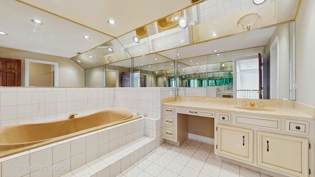 8980 N Enclave Dr, Burr Ridge, IL 60527 - bathroom with a garden tub, tile patterned flooring, and vanity