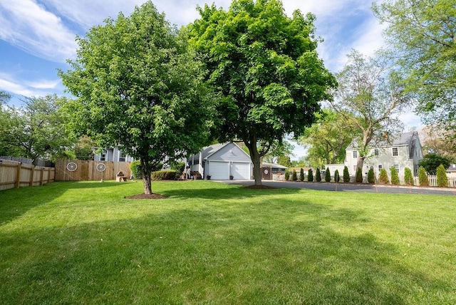 view of yard featuring a garage
