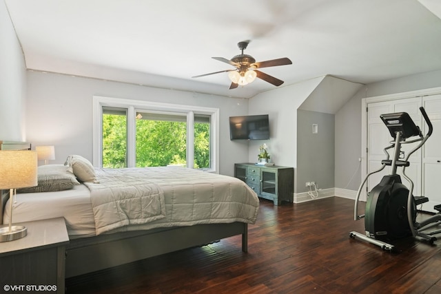 5632 Oakwood Cir, Long Grove, IL 60047 - bedroom featuring hardwood / wood-style floors, baseboards, and ceiling fan