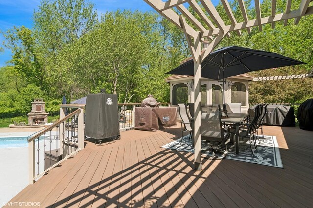 5632 Oakwood Cir, Long Grove, IL 60047 - deck featuring a pergola and outdoor dining space
