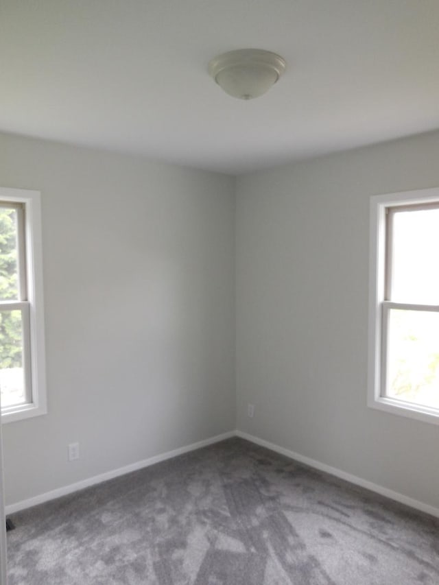 spare room featuring baseboards and carpet flooring