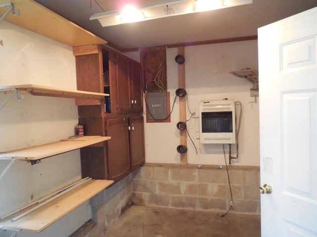 basement featuring heating unit