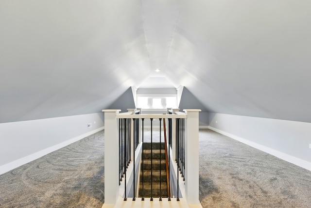 additional living space with baseboards, carpet, and vaulted ceiling