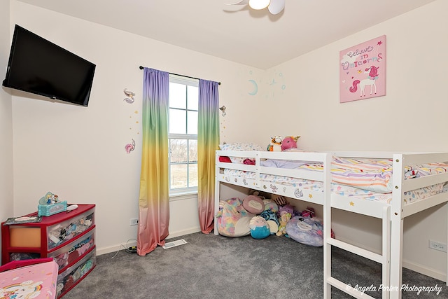 bedroom featuring carpet floors, baseboards, and visible vents