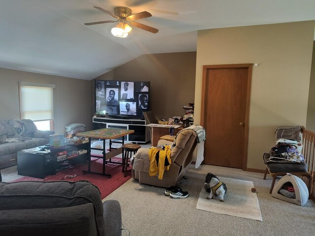 8730 Henry St, Orland Park, IL 60462 - carpeted living area with a ceiling fan and vaulted ceiling