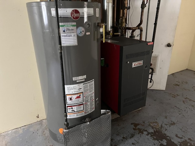 utilities featuring water heater and a heating unit