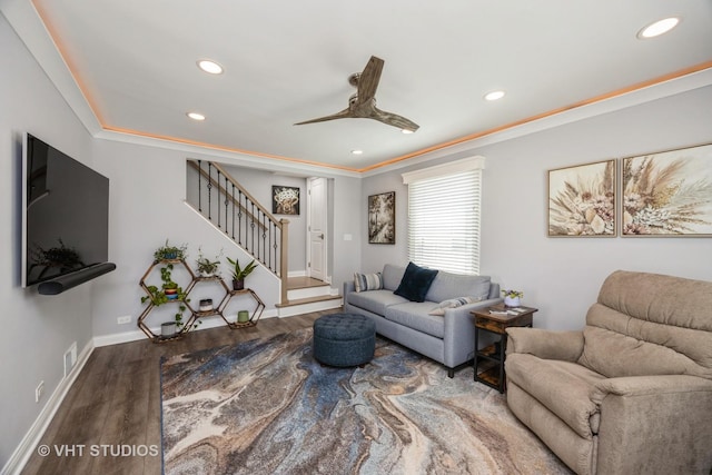 3917 Home Ave, Stickney, IL 60402 - living room with wood finished floors, recessed lighting, stairway, ceiling fan, and baseboards