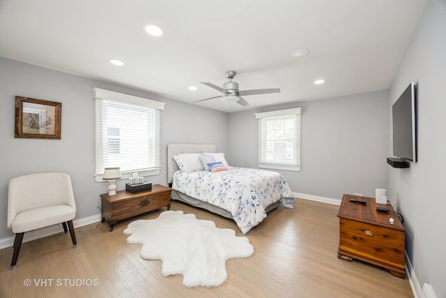3917 Home Ave, Stickney, IL 60402 - bedroom with baseboards, light wood-type flooring, recessed lighting, and a ceiling fan