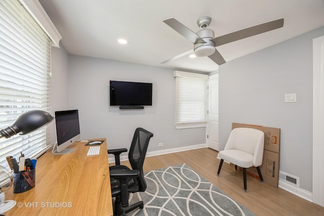 3917 Home Ave, Stickney, IL 60402 - office space with ceiling fan, healthy amount of natural light, wood finished floors, baseboards, and recessed lighting