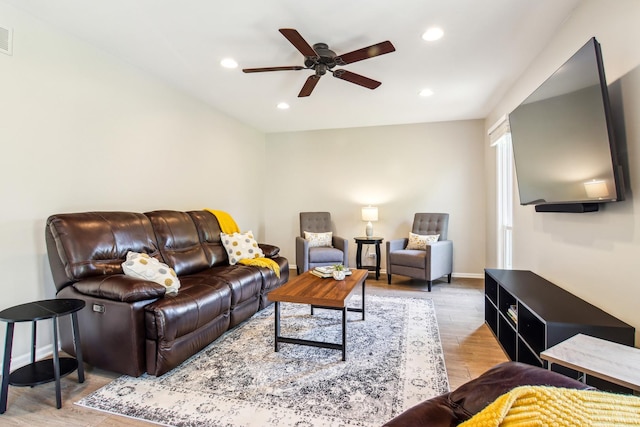 2825 Colonial Dr, Elgin, IL 60124 - living room featuring recessed lighting, ceiling fan, light wood finished floors, and baseboards