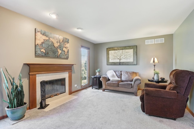 2835 Randall Ridge Ct, Elgin, IL 60124 - carpeted living area featuring a fireplace with flush hearth and baseboards