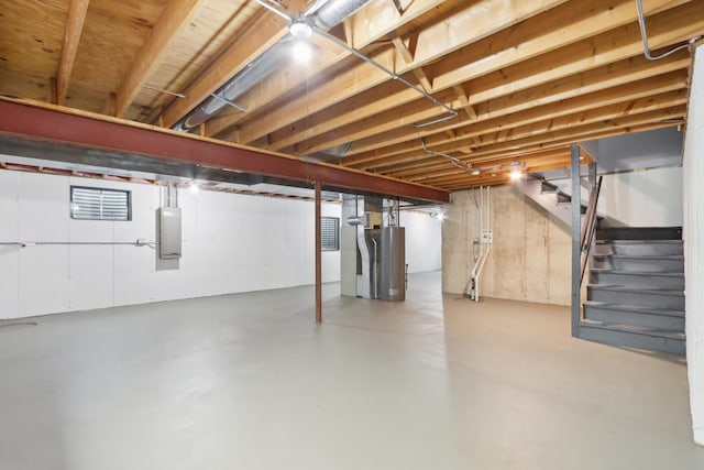 2835 Randall Ridge Ct, Elgin, IL 60124 - unfinished basement with stairs, electric panel, and gas water heater