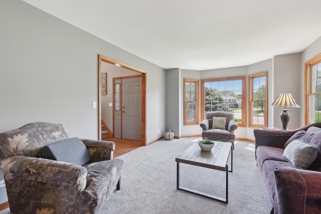 2835 Randall Ridge Ct, Elgin, IL 60124 - carpeted living area featuring baseboards and stairway