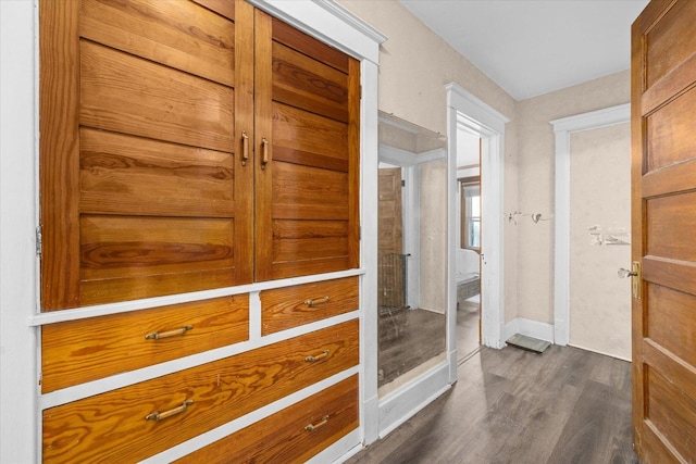 141 Park Ave, Dekalb, IL 60115 - hallway with baseboards and dark wood-style flooring