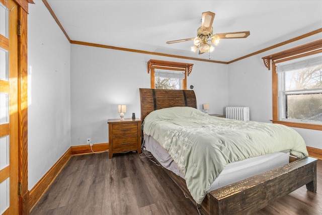 141 Park Ave, Dekalb, IL 60115 - bedroom featuring baseboards, radiator, ornamental molding, and wood finished floors