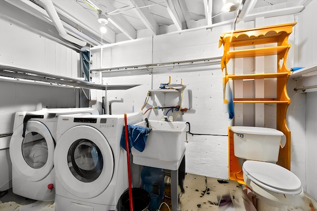 141 Park Ave, Dekalb, IL 60115 - clothes washing area featuring laundry area, washer and dryer, and a sink