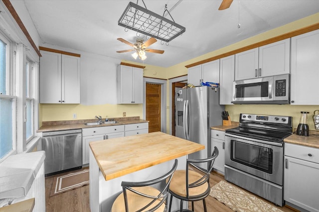 141 Park Ave, Dekalb, IL 60115 - kitchen with a sink, appliances with stainless steel finishes, ceiling fan, and light wood-style flooring