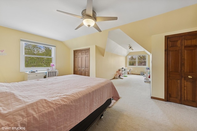 500 Easy St, Darien, IL 60561 - bedroom with lofted ceiling, light carpet, a closet, and ceiling fan
