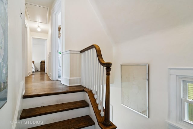 625 Greenbriar Ln, Lake Forest, IL 60045 - stairway with attic access and wood finished floors