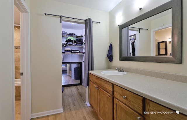 5201 Carriageway Dr Unit 311, Rolling Meadows, IL 60008 - full bath featuring a tub, a walk in closet, wood finished floors, and vanity