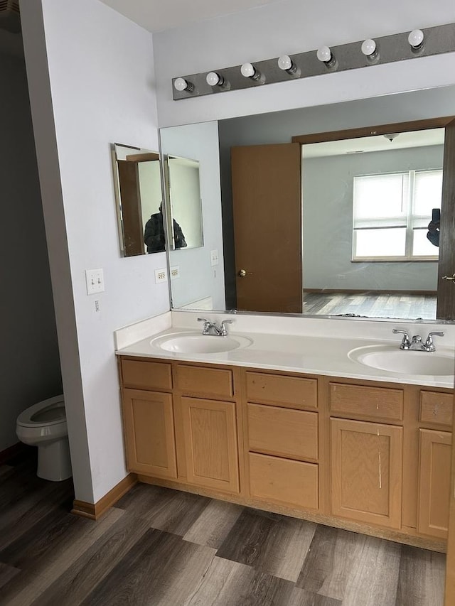 272 Aspen Cir, Gilberts, IL 60136 - bathroom with double vanity, toilet, a sink, and wood finished floors